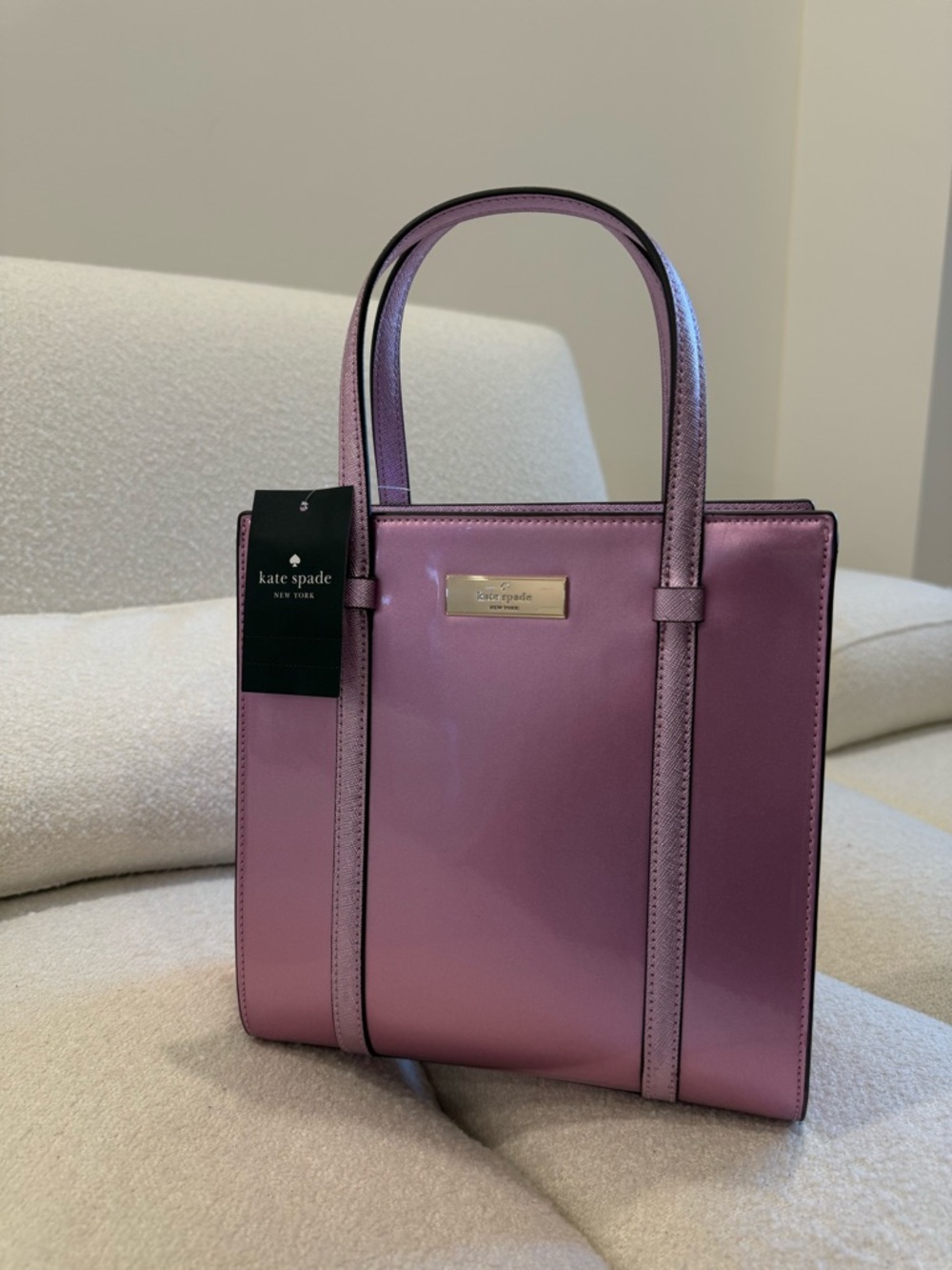 kate spade glossy metallic pink mini tote